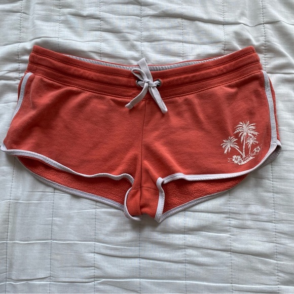 G:21 Pants - Coral Drawstring Beach Shorts with Palm Print